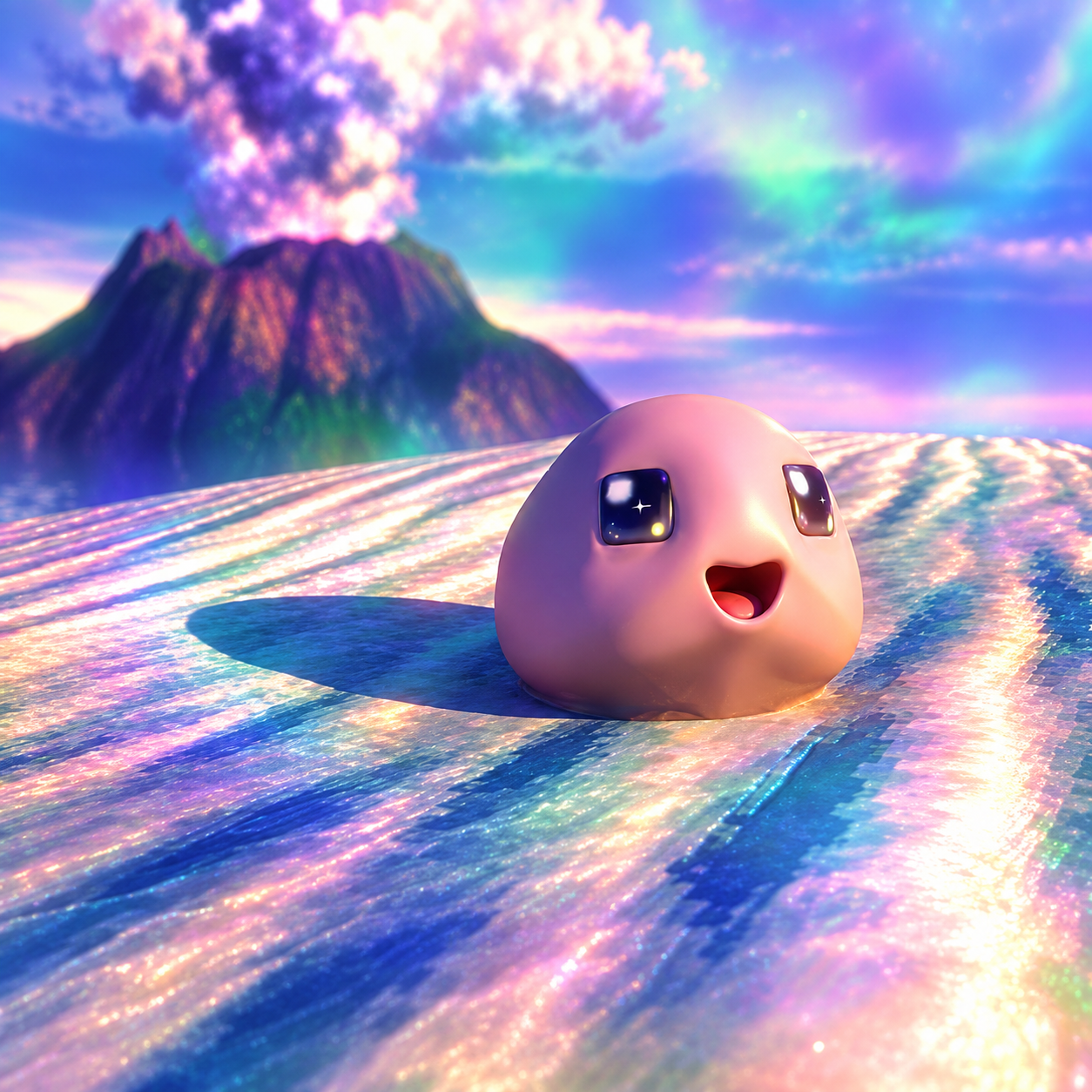 Dicky sliding through a colourful otherworldly landscape